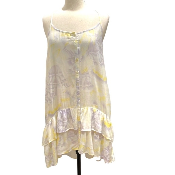 Free People Ruffle Hem Floral Slip Dress  White Lavender Yellow SZ M - Picture 1 of 6